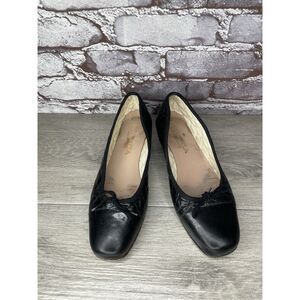 Hirica Black Quilted Leather Patent Cap Block Heels Shoes Women Sz 37EU/6.5M US